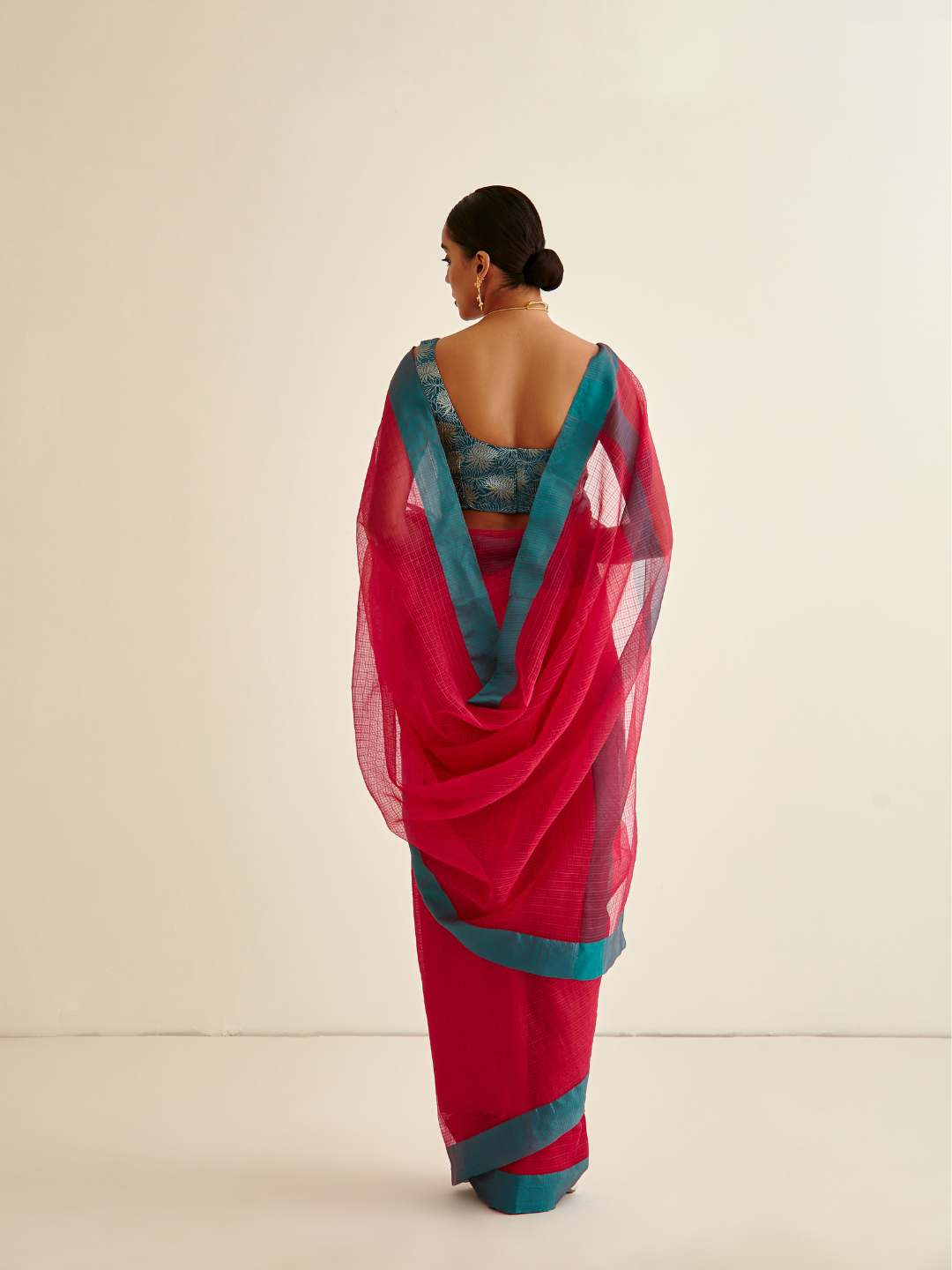 Banarasi woven sari with contrasting border- Ruby Pink