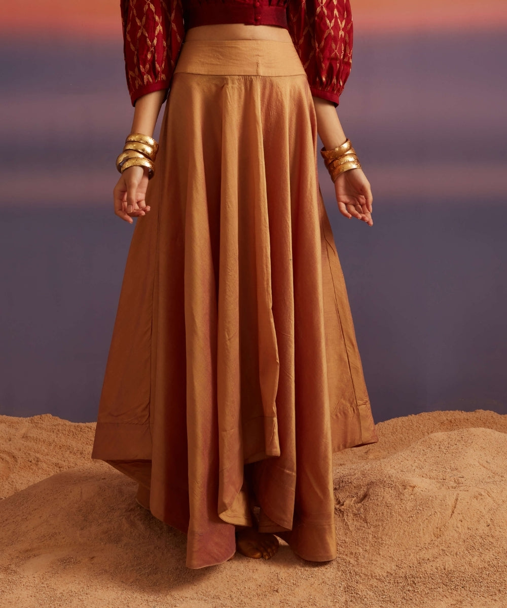 Golden Purple Banarasi High-Low Hem Skirt
