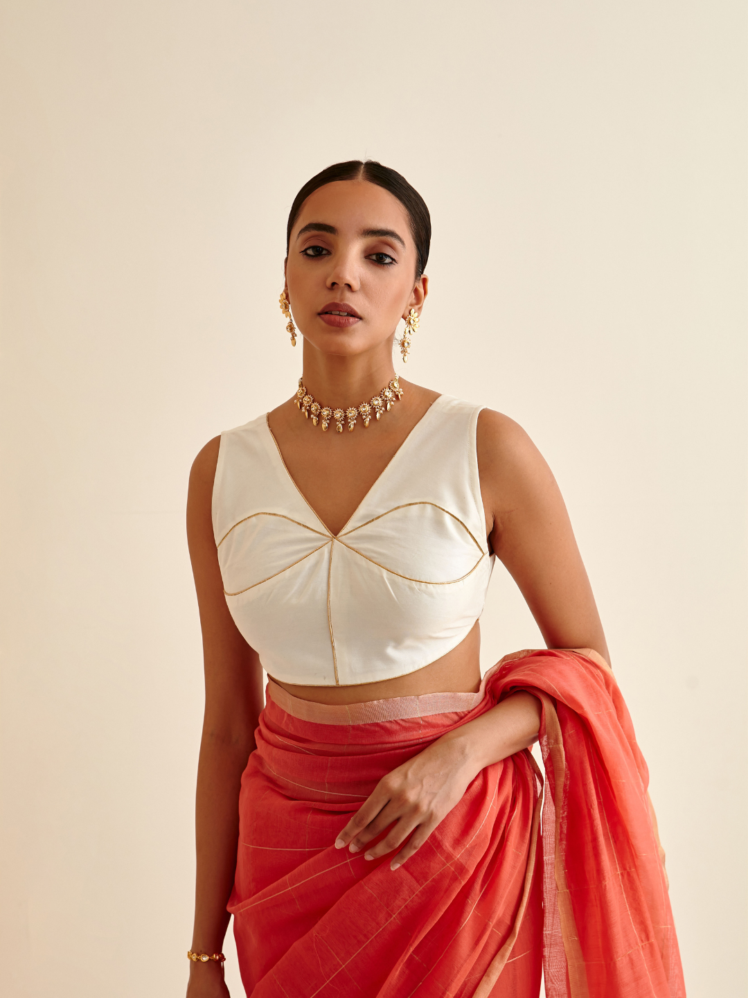 Corset fit blouse-Soft white