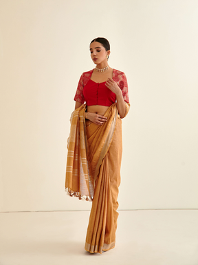 Banarasi Woven sari with silver highlights- Warm Beige