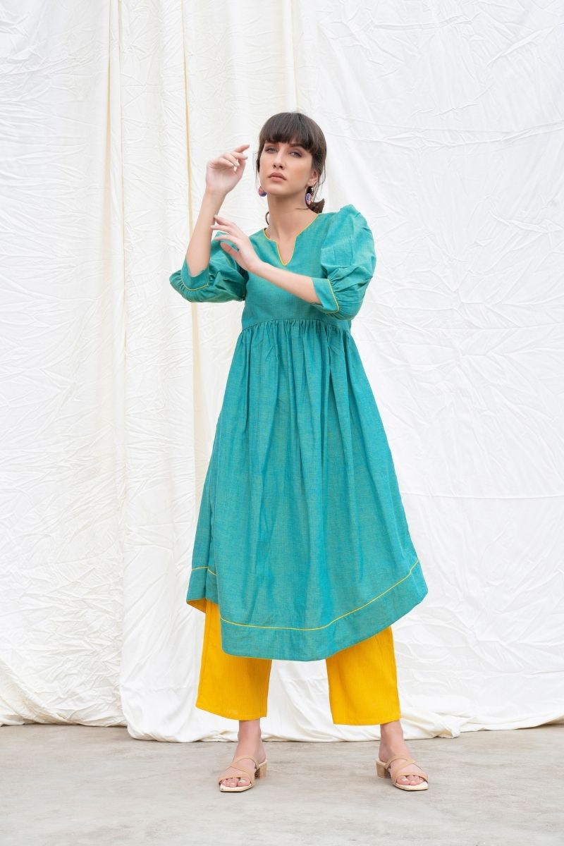 Persian-Green Mangalgiri Cotton U-Hemline Kurta