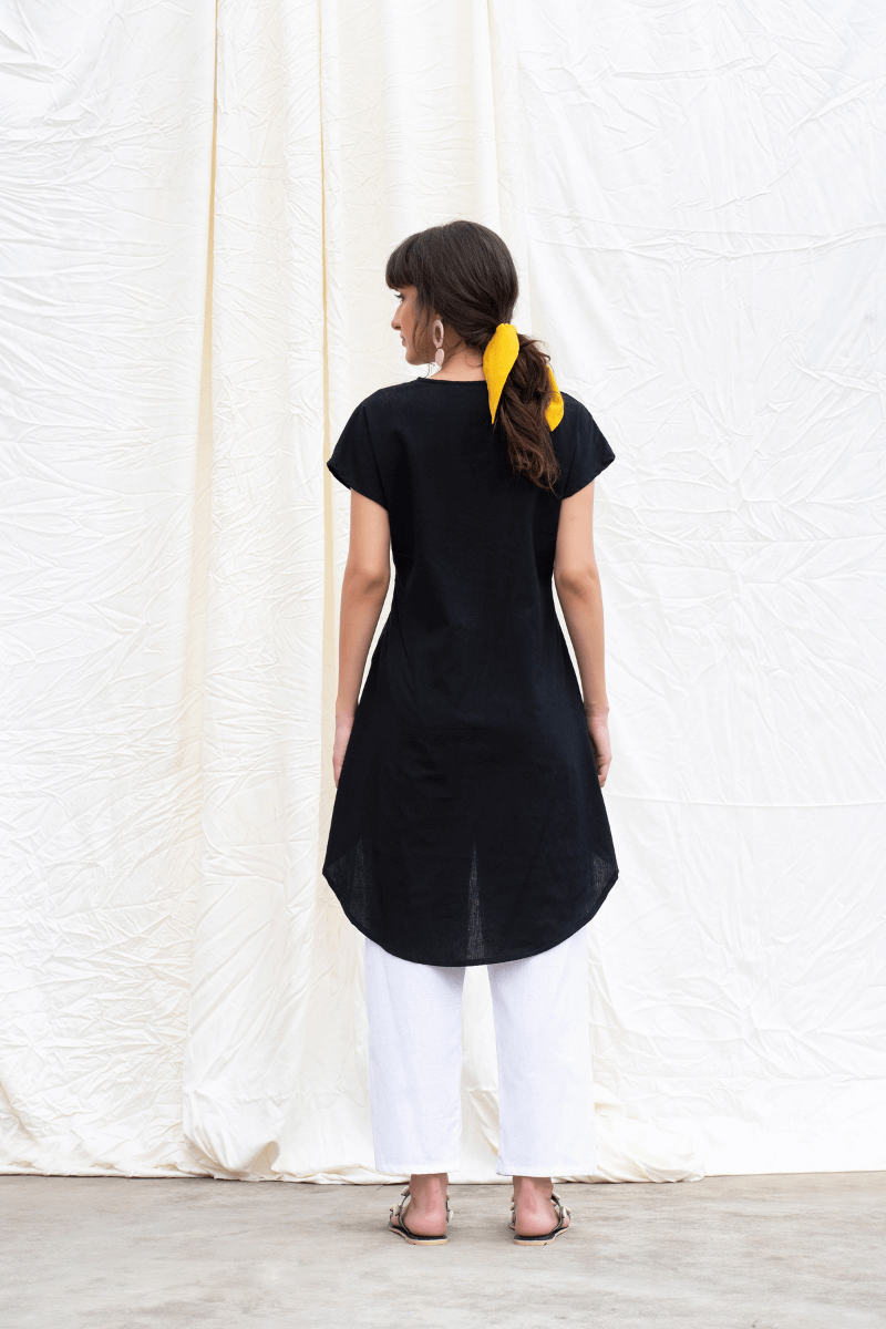 Midnight Black Mangalgiri High-Low Tunic With Pants