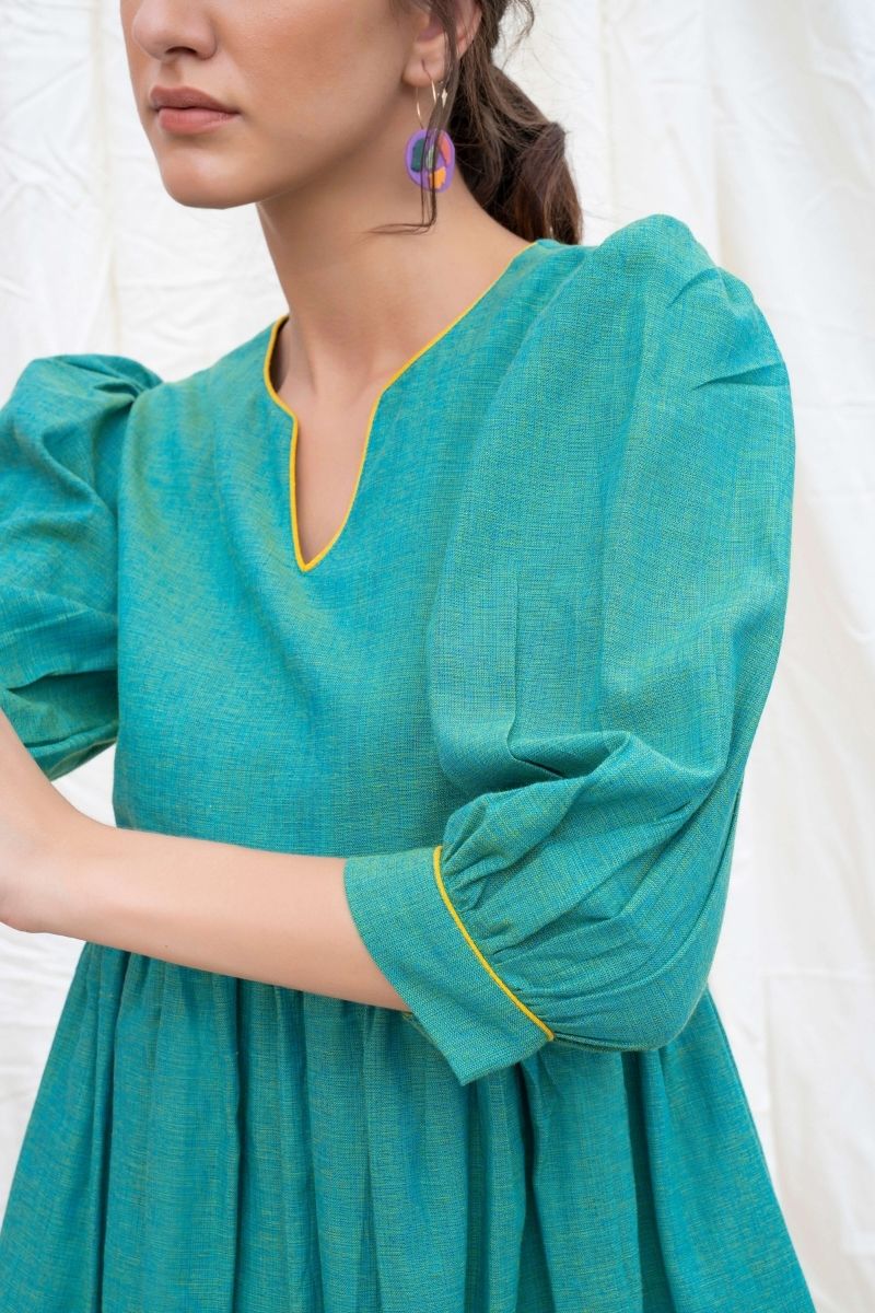 Persian Green Mangalgiri Gathered Kurta With Pants