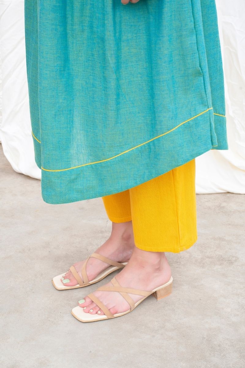 Persian Green Mangalgiri Gathered Kurta With Pants