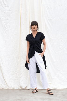 Midnight Black Mangalgiri High-Low Tunic With Pants