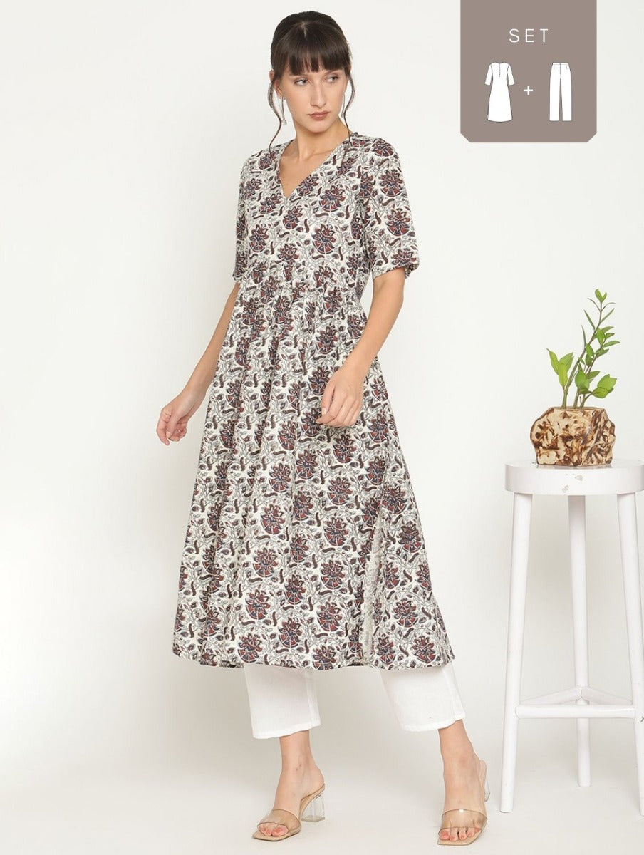 Abhishti U-waistline printed kurta with straight pants-Multi