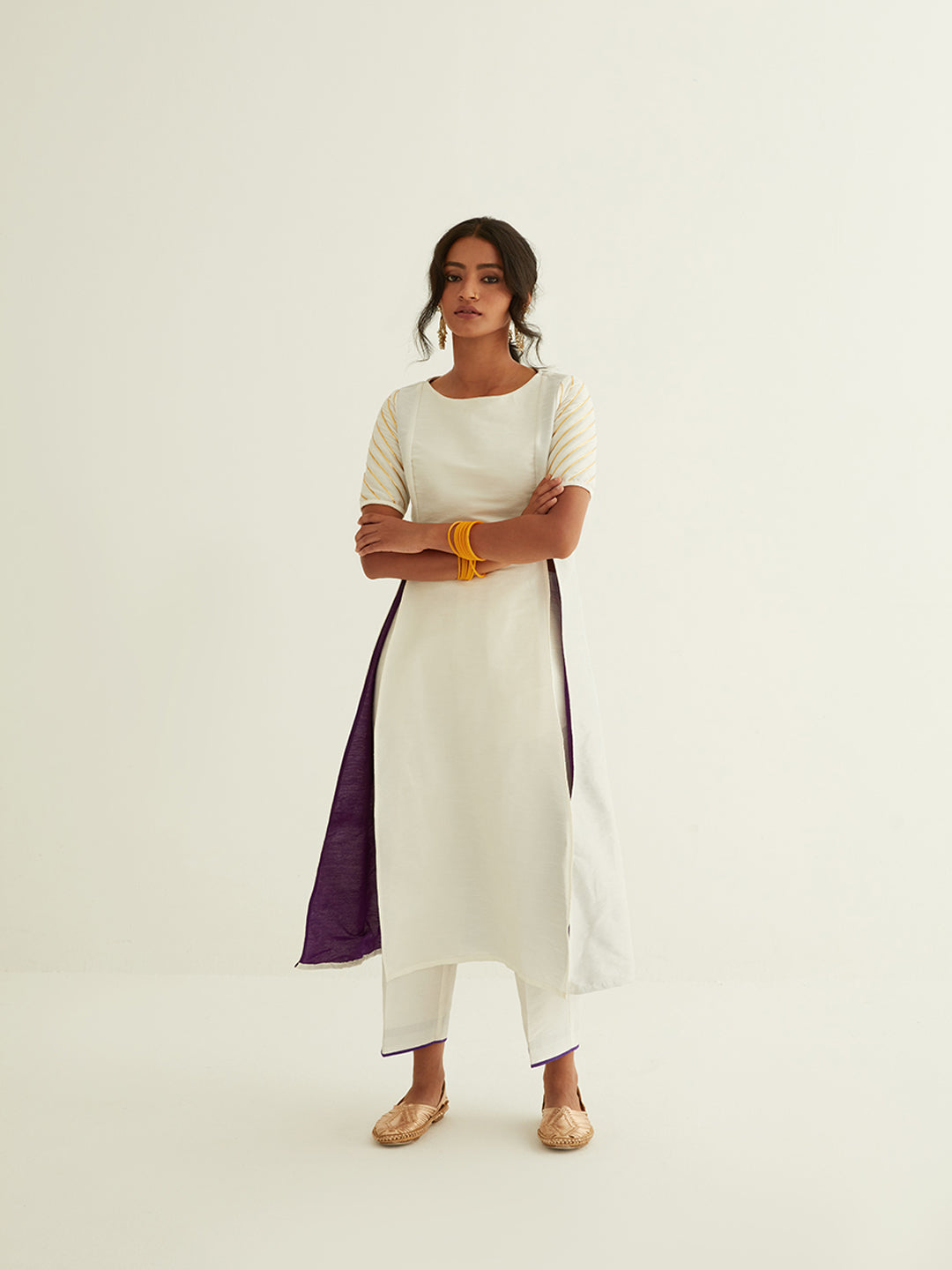 Front Slits banarasi kurta with Gota Patti details on the sleeves