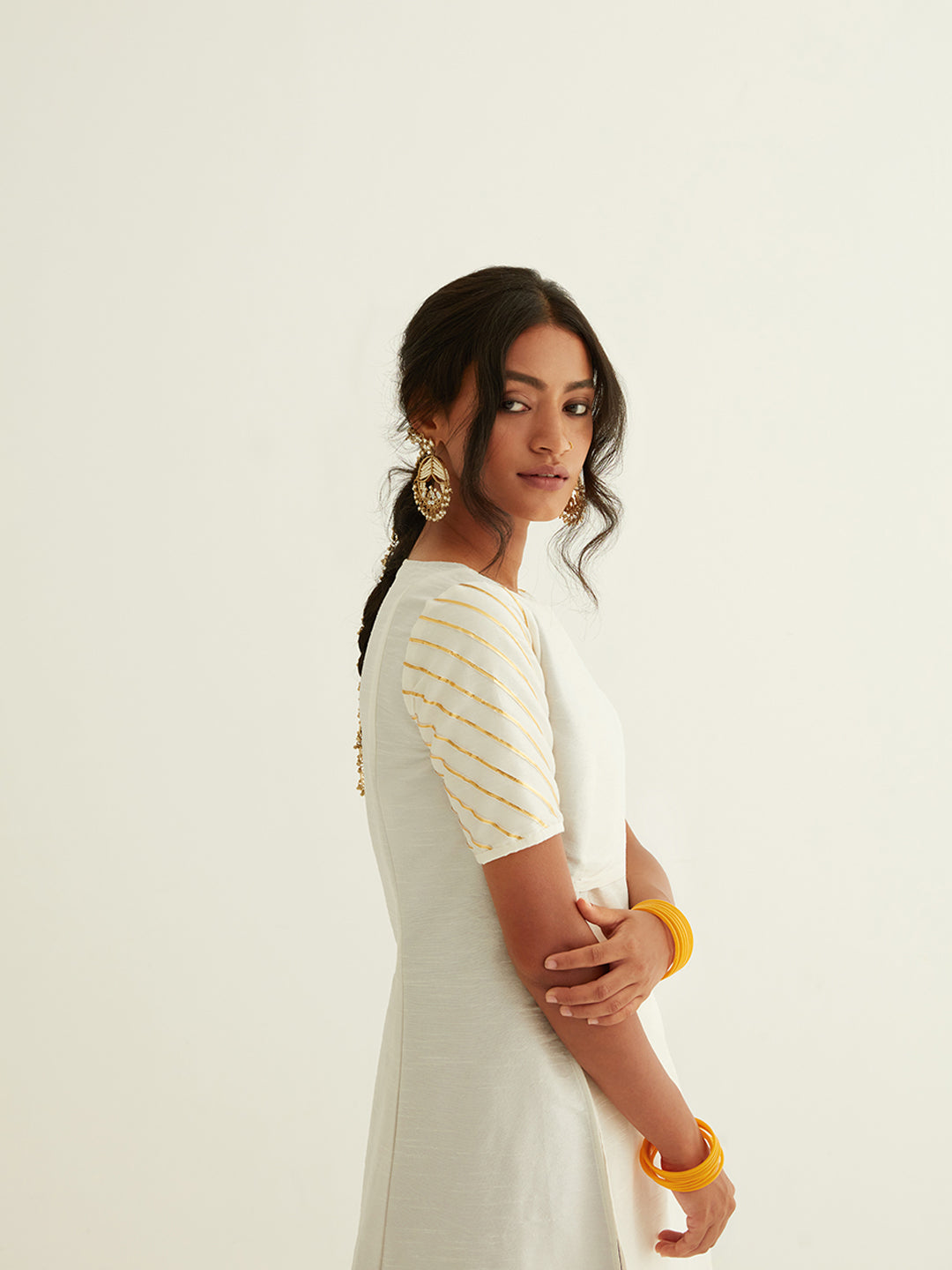 Front Slits banarasi kurta with Gota Patti details on the sleeves