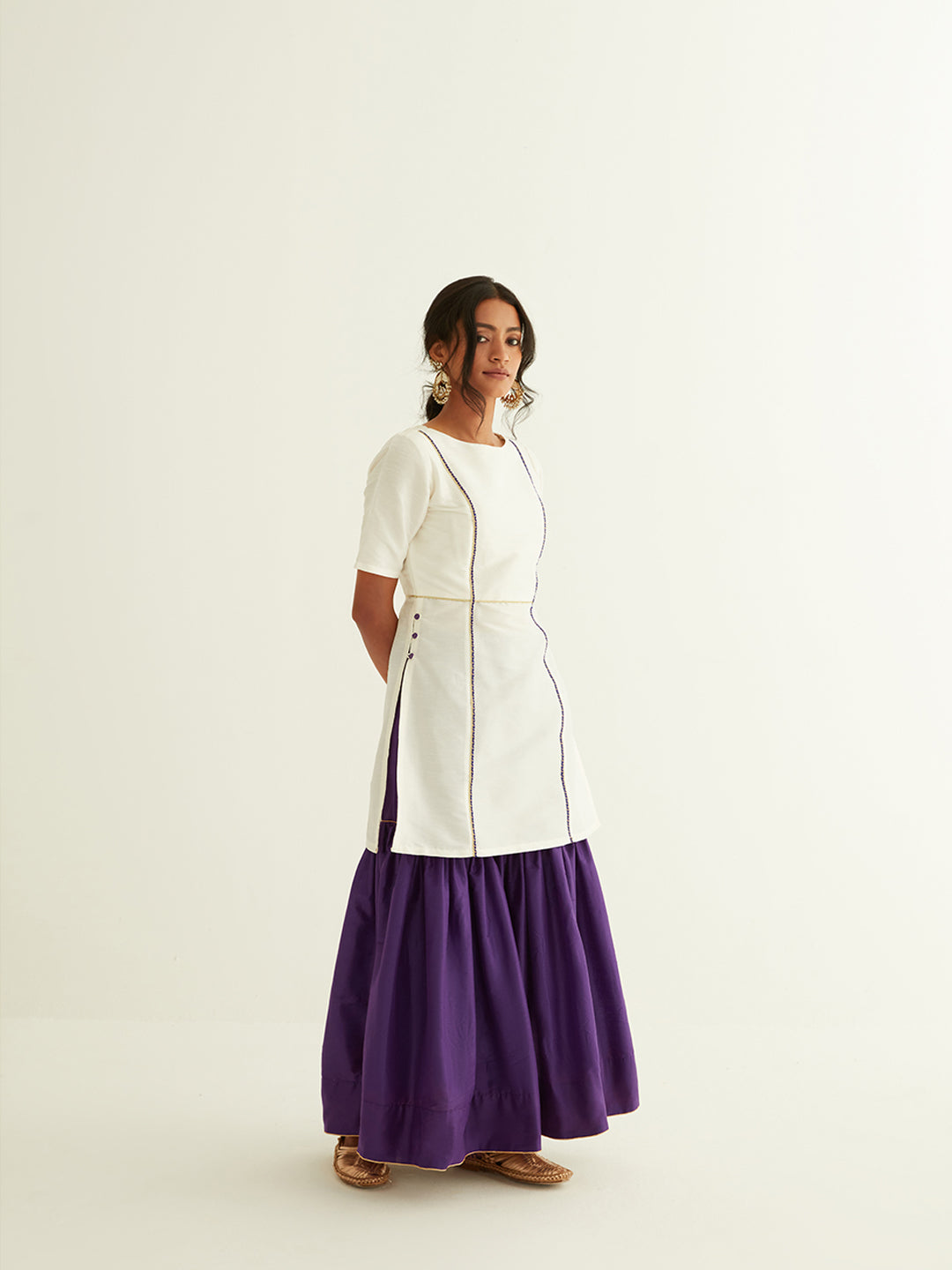 Straight short kurti with princess seam highlights