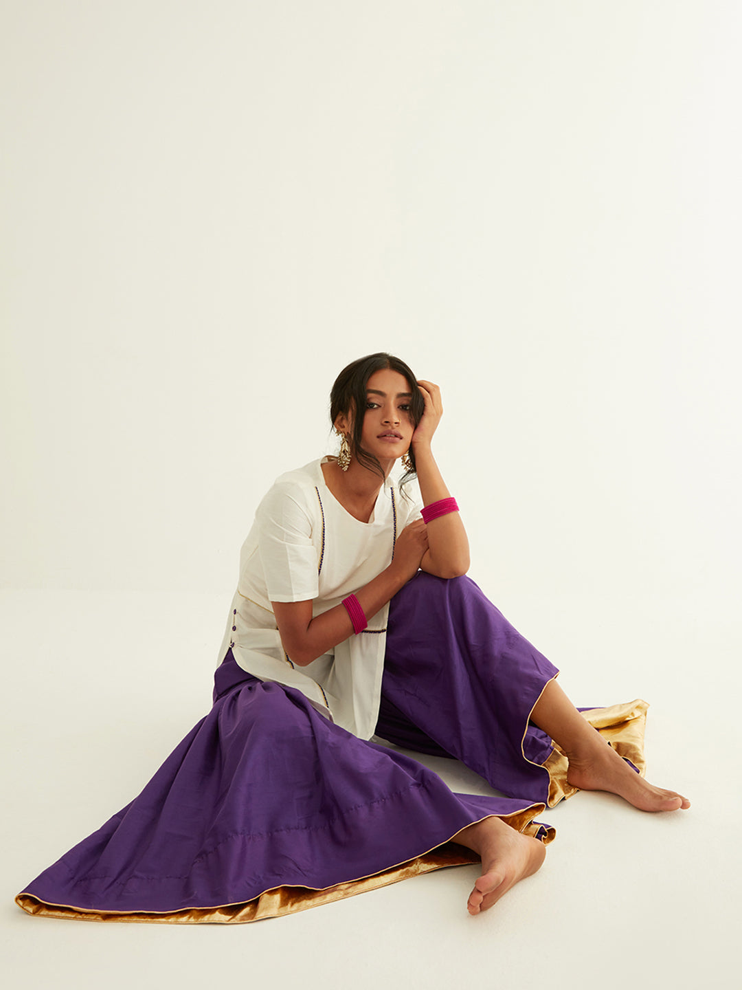 Straight short kurti with princess seam highlights