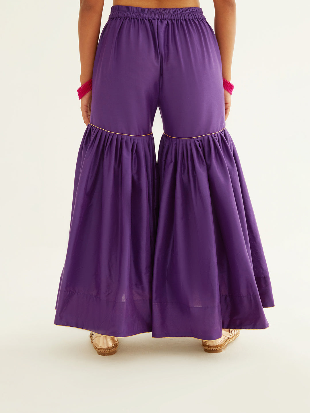 Gathered sharara pants with golden highlights