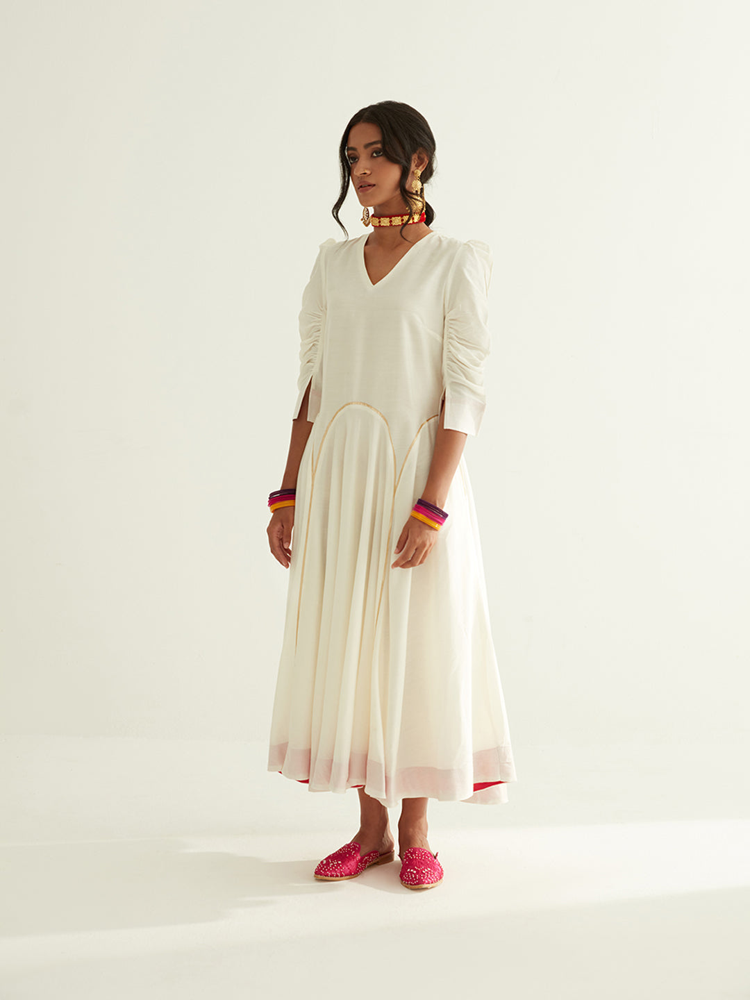 Circular panelled dress highlighted with Gota patti