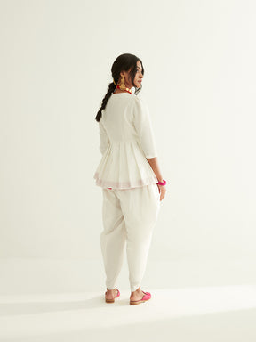 Short banarasi pleated top with puff sleeves
