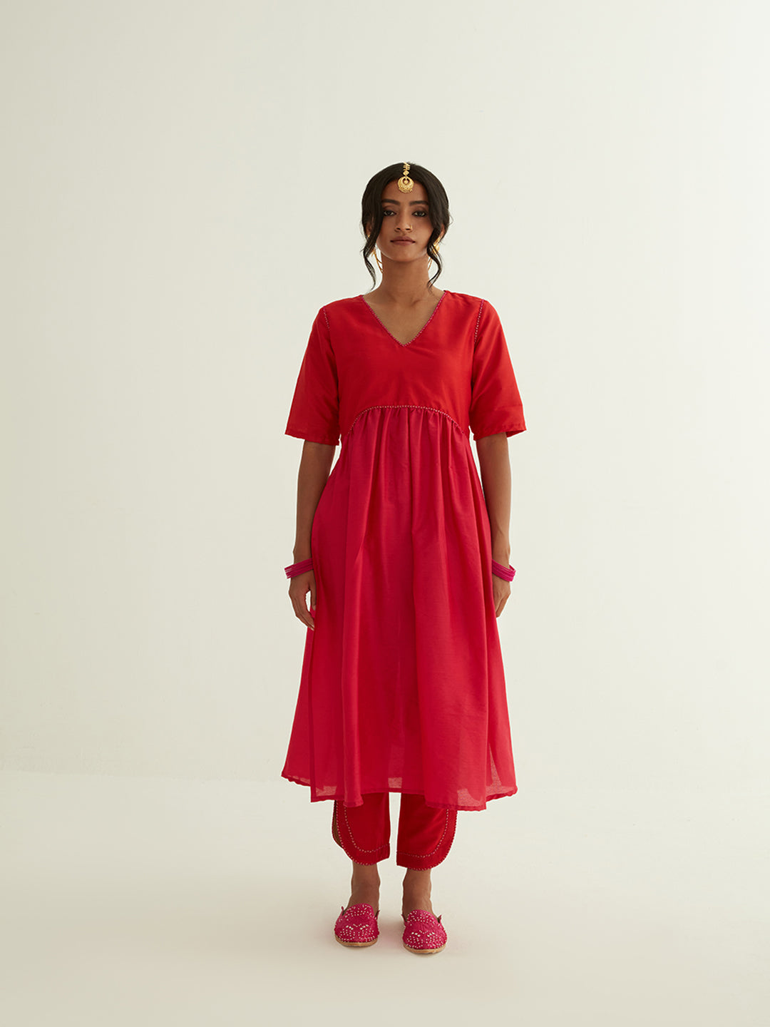 U-waistline gathered banarasi kurta