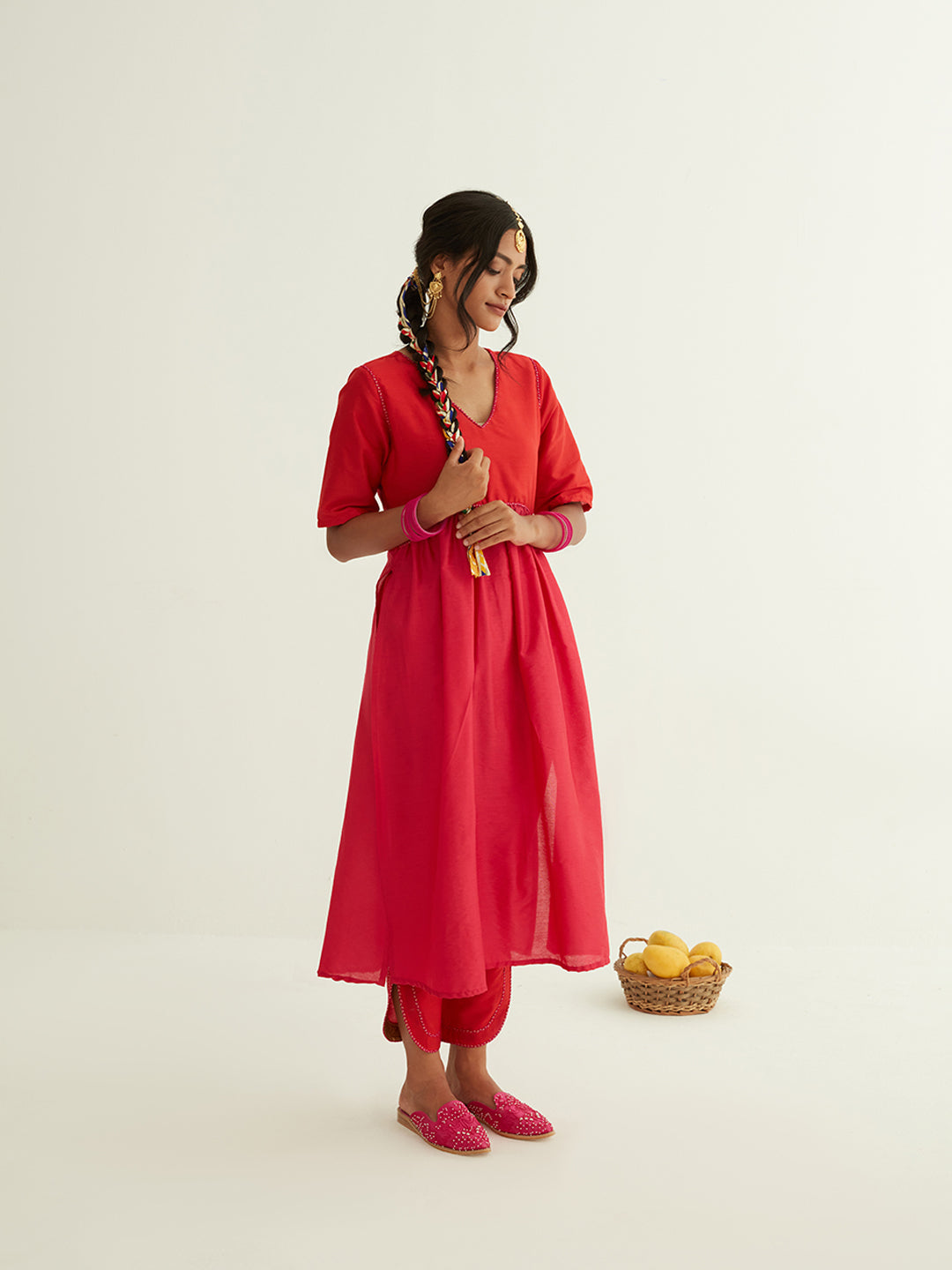 U-waistline gathered banarasi kurta