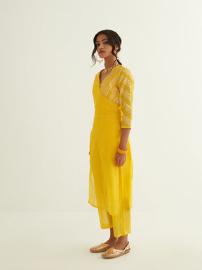 Overlapped neckline chanderi kurta highlighted with Gota Patti