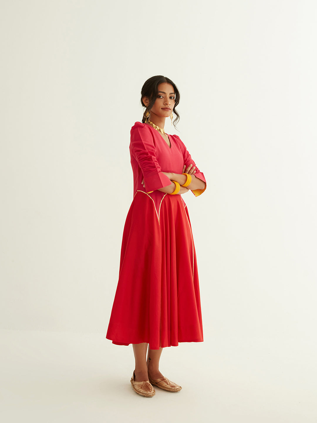 Circular panelled dress highlighted with Gota patti