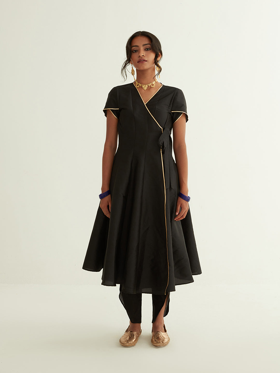 Panelled banarasi angrakha with tulip pants