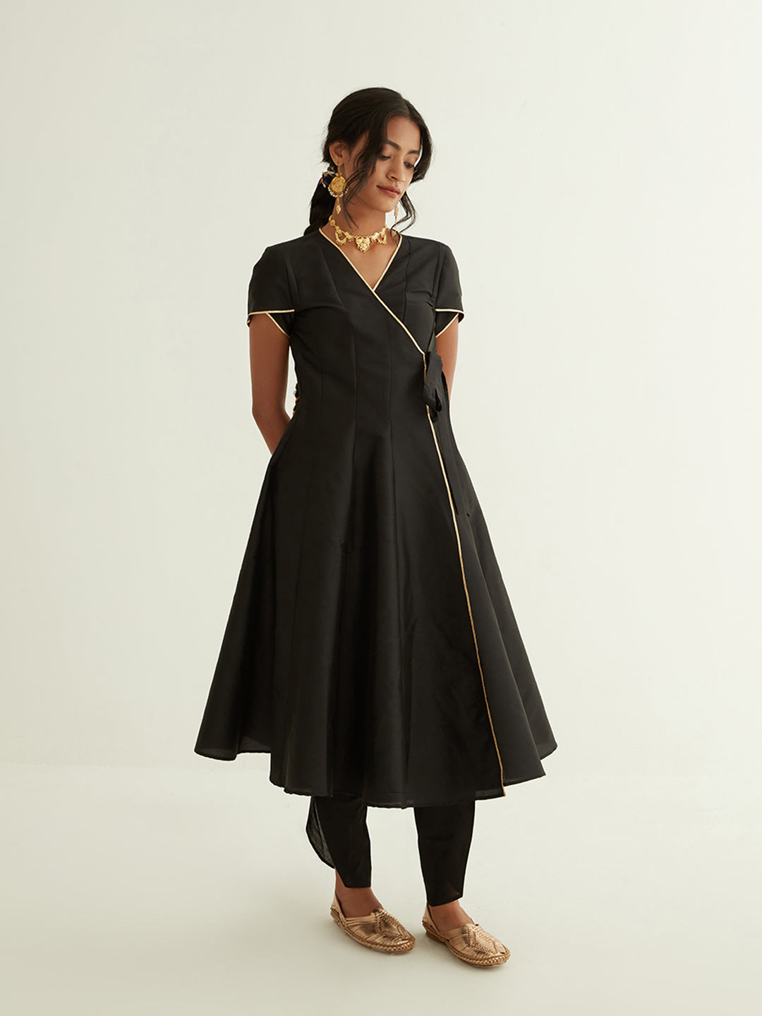 Panelled banarasi angrakha with tulip pants