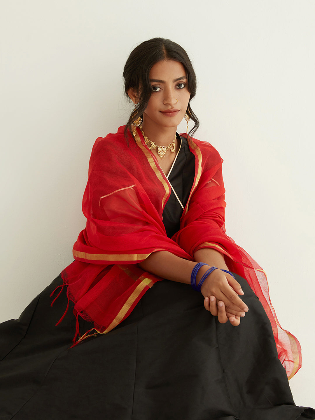 Panelled banarasi angrakha with tulip pants
