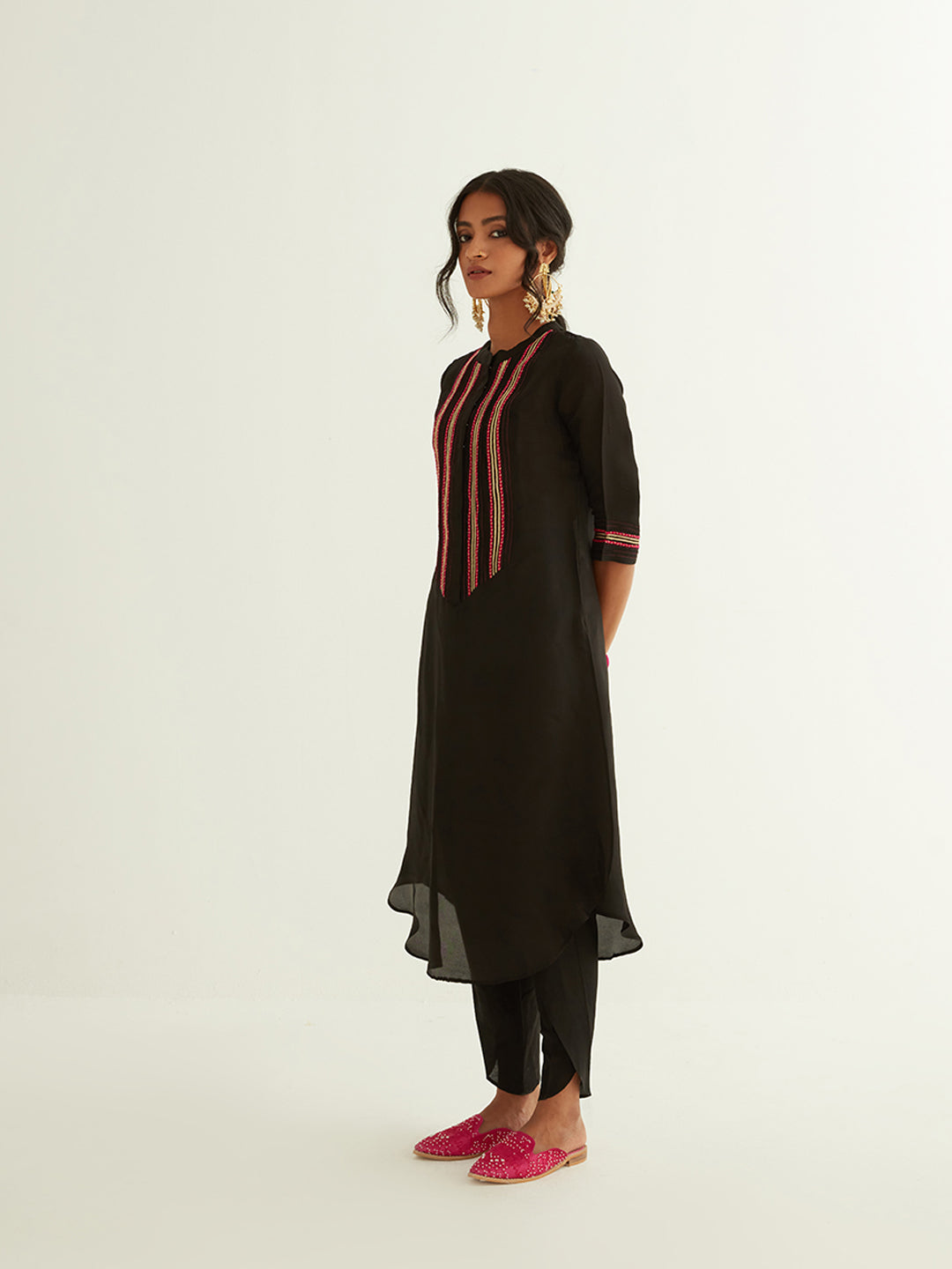 Straight banarasi kurta with a highlighted long placket