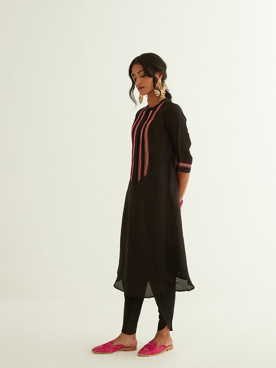 Straight banarasi kurta with a highlighted long placket