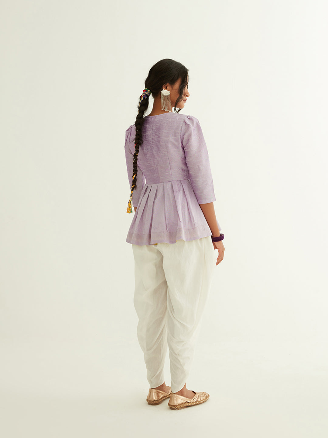 Short banarasi pleated top with puff sleeves