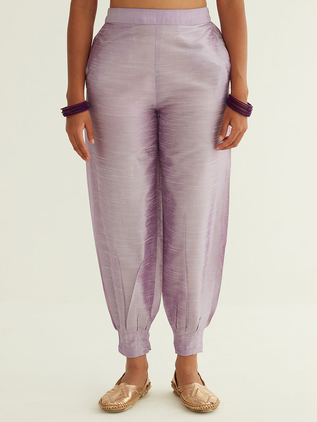 Pleated hem pants in Dupion Art Silk