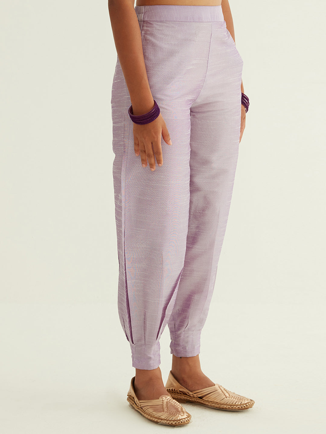 Pleated hem pants in Dupion Art Silk