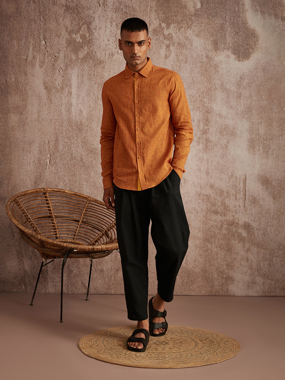 Cuff detail relaxed fit shirt- Biscotti Mustard