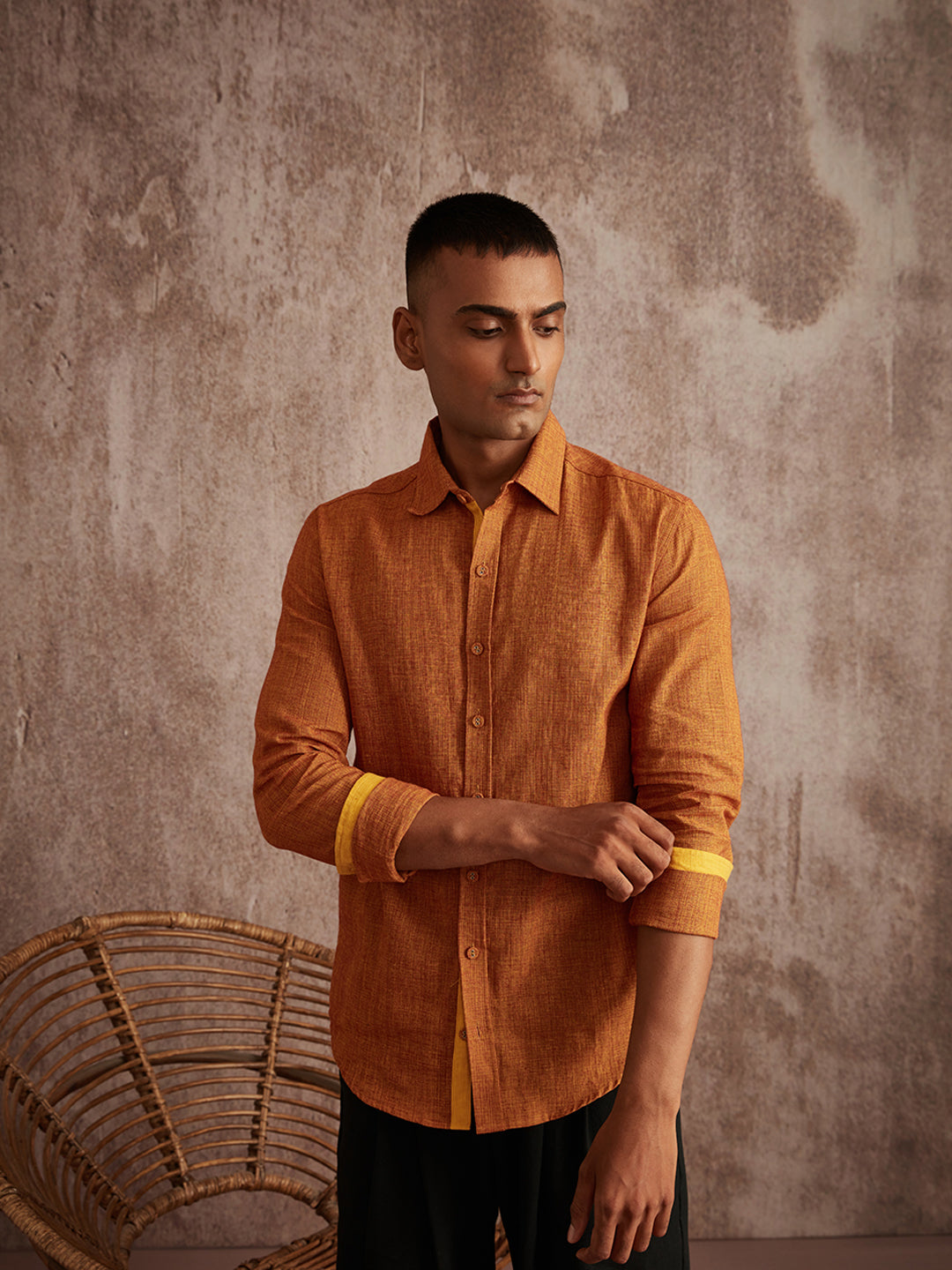 Cuff detail relaxed fit shirt- Biscotti Mustard