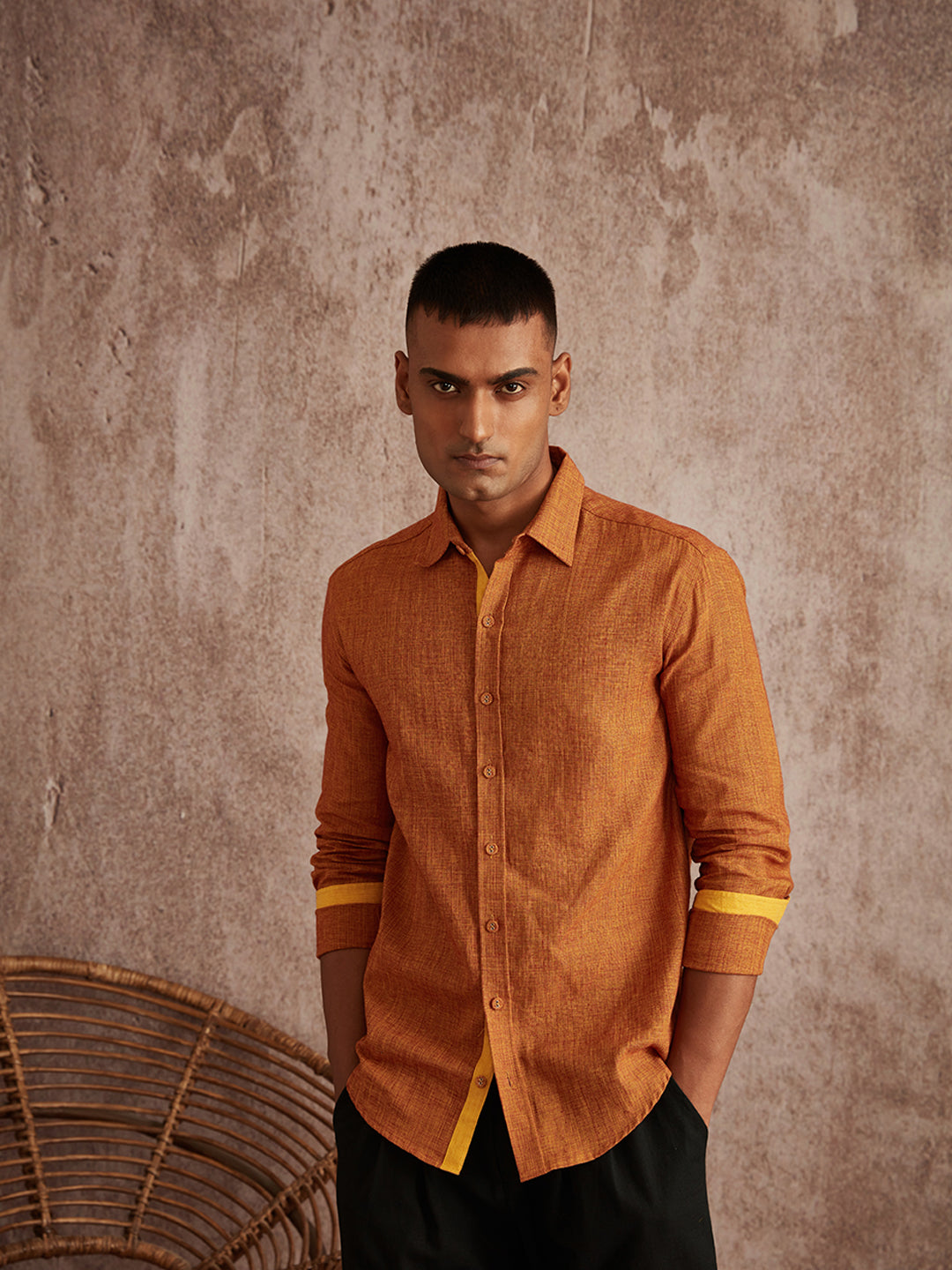 Cuff detail relaxed fit shirt- Biscotti Mustard
