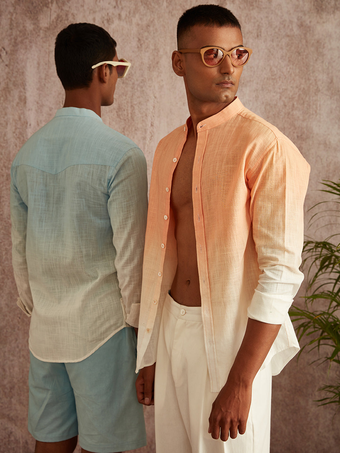 Mandarin collar ombre shirt- peach