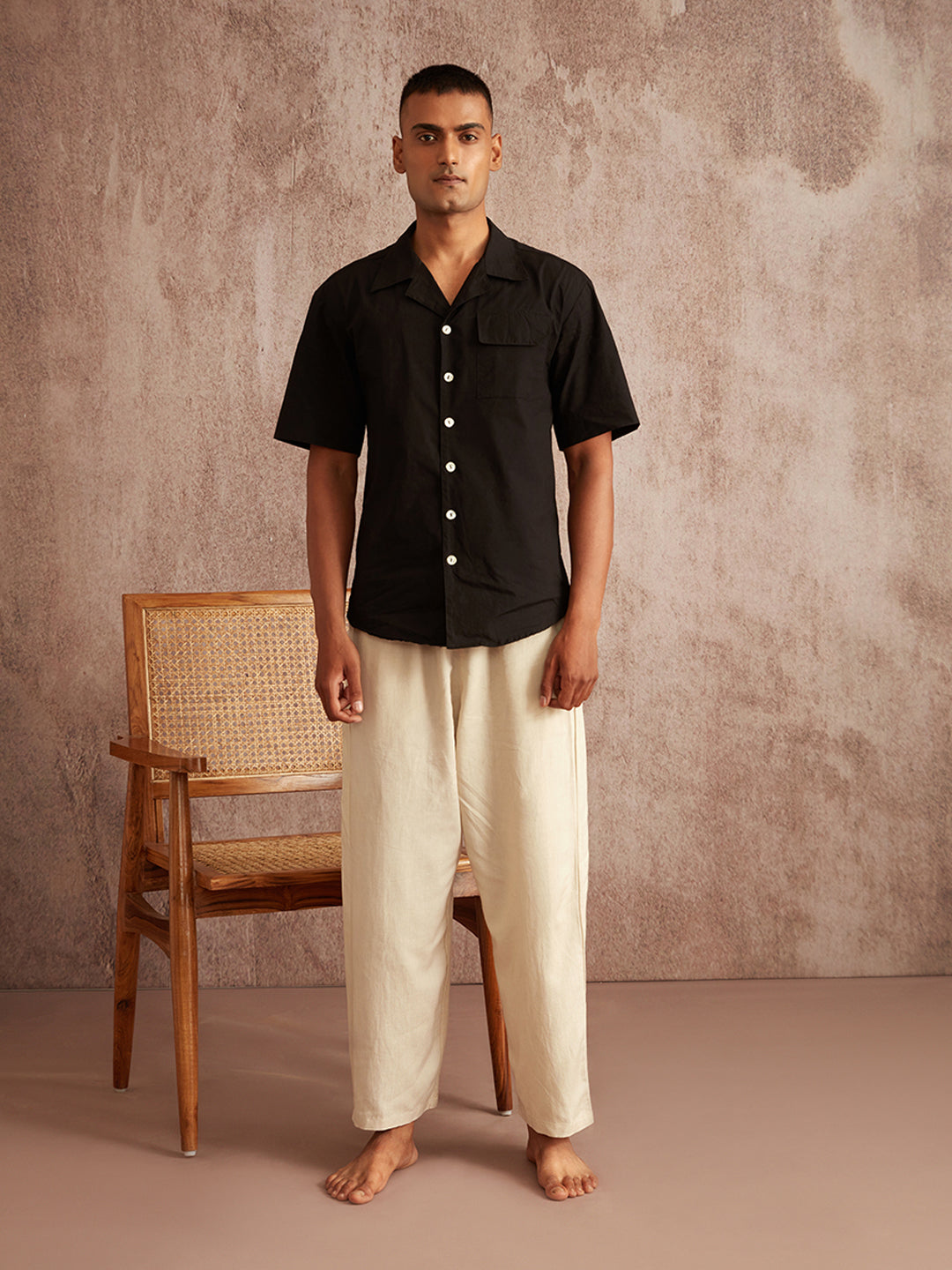 Lapel collar shirt-Black
