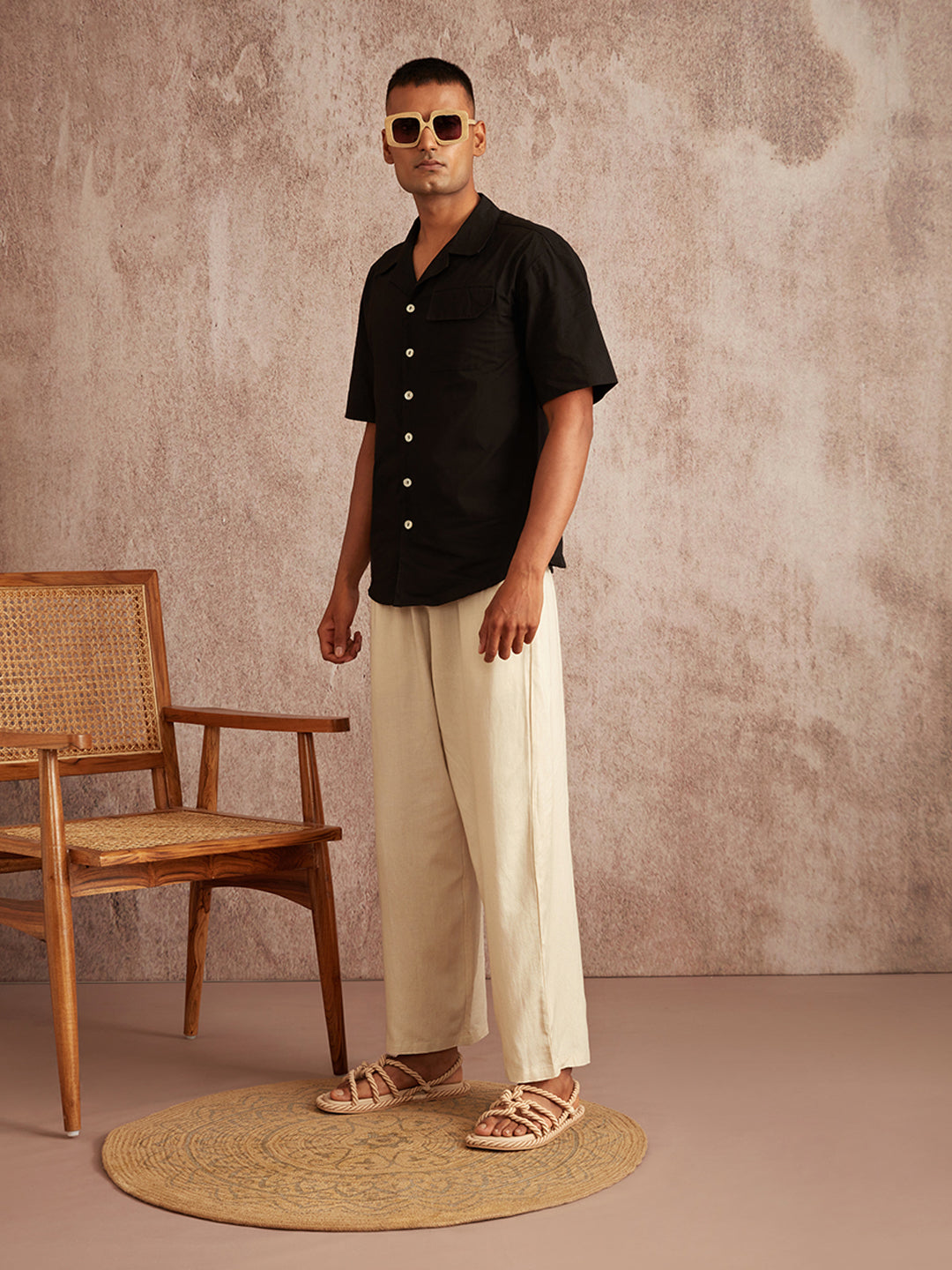 Lapel collar shirt-Black