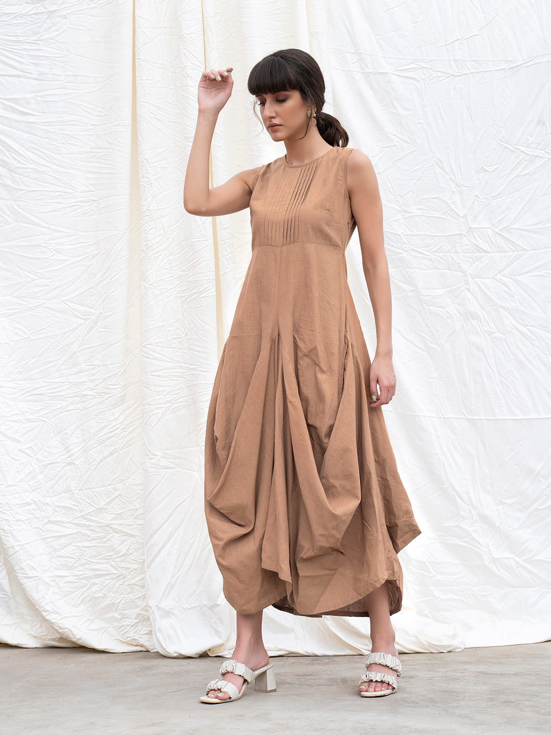 Russet-Brown Mangalgiri Cotton Cowl Dress