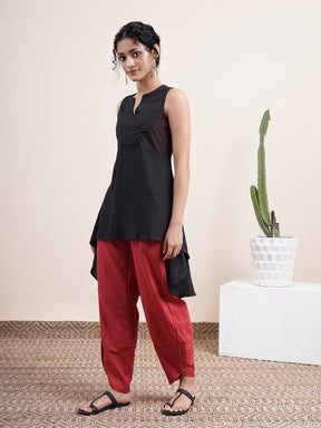 Black High low kurta with contrast stitches