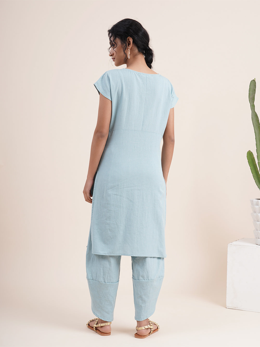 Sky Blue Drop shoulder Kurta with contrast piping
