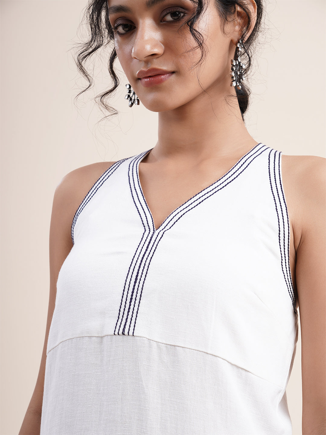 WhiteHalter neck Kurta with crossed back detail