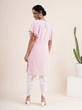 Pastel Pink Butterfly sleeved kurta in rayon flax