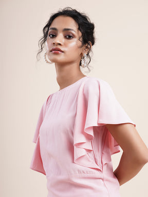 Pastel Pink Butterfly sleeved kurta paired with dhoti pants