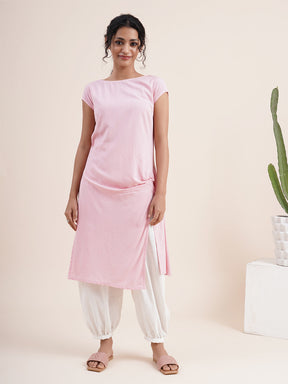 Pastel Pink Twist knot kurta in rayon flax