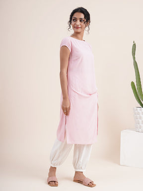 Pastel Pink Twist knot kurta in rayon flax