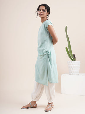 Mint Green Twist knot kurta in rayon flax