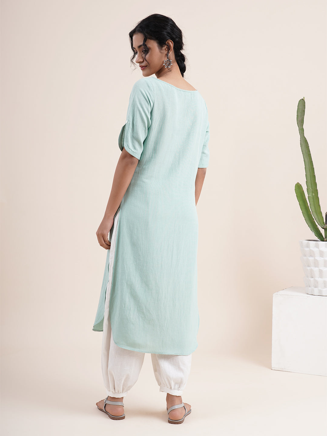 Mint Green Kurta with slit sleeves