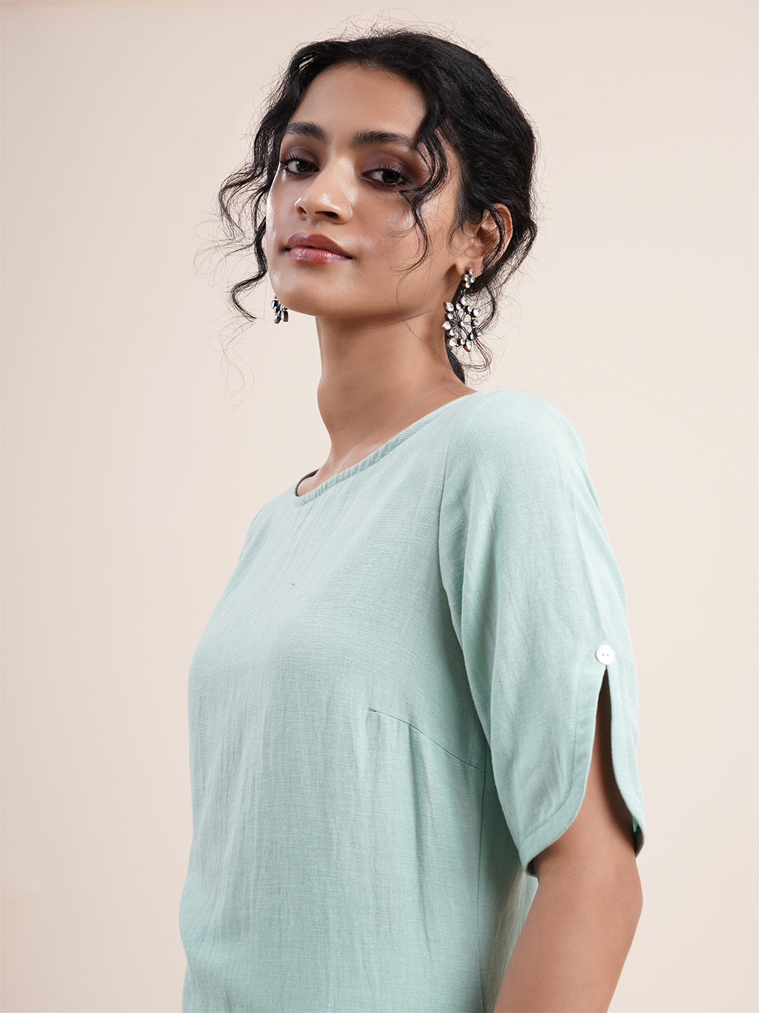 Mint Green Kurta with slit sleeves