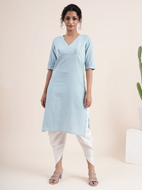 Sky Blue Inverted 'V' empire line kurta