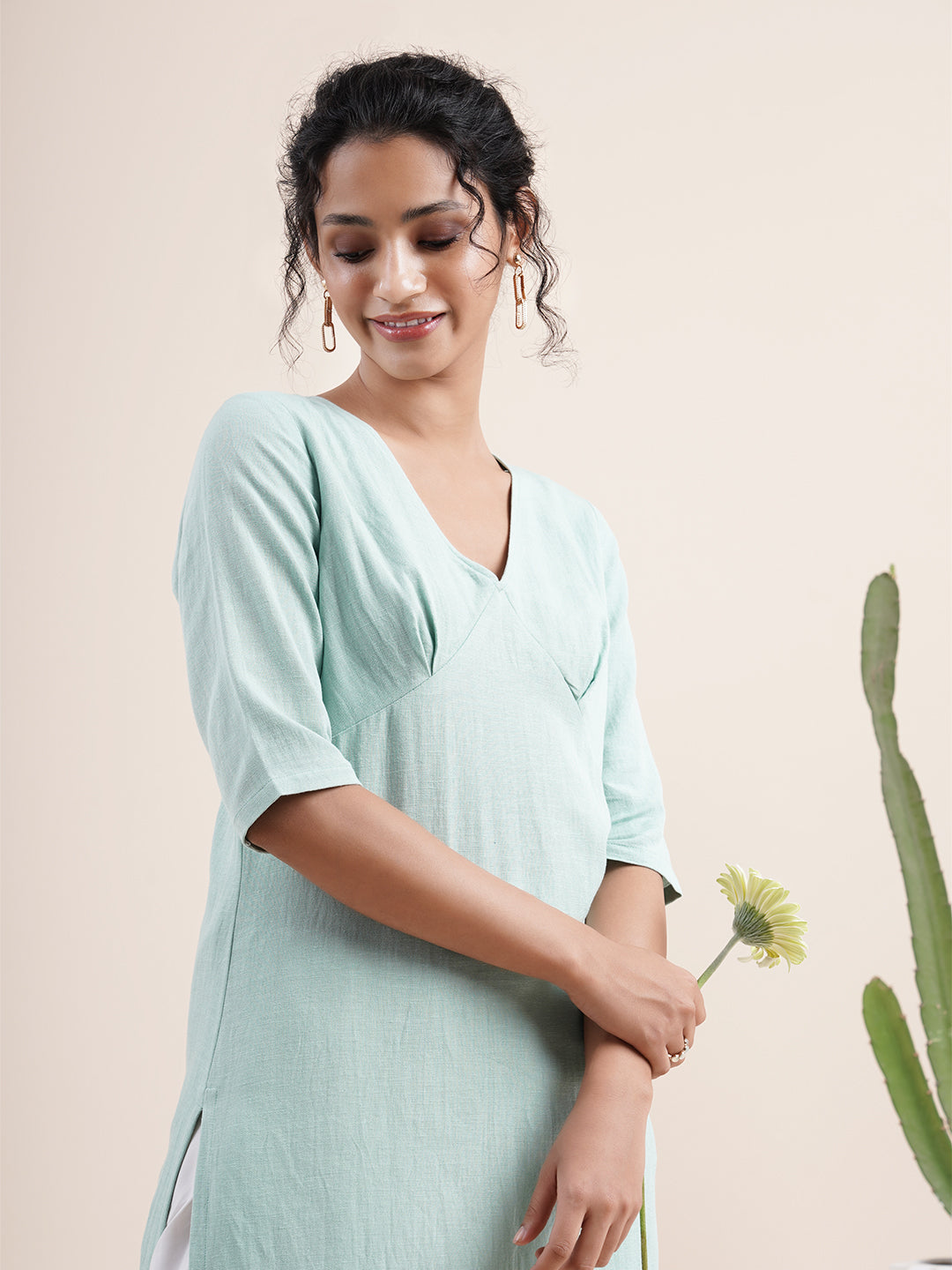 Mint Green Inverted 'V' empire line kurta