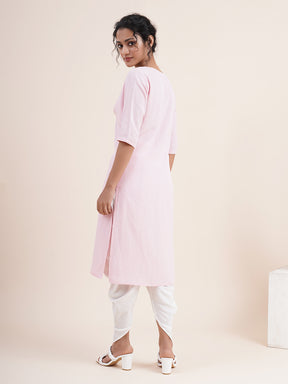Pastel Pink Inverted 'V' empire line kurta with dhoti pants