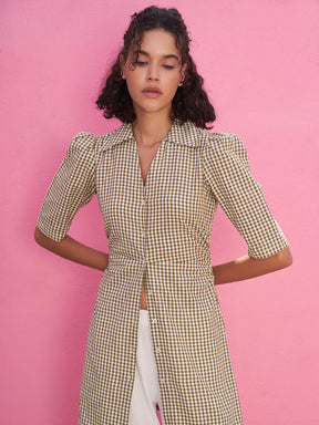 Gingham Checks Kurta with Gathered Sleeve